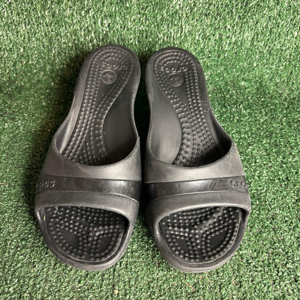 Crocs Wedge Heel Open Toe Slide Comfort Lightweight Sandals Black Womens Size 8